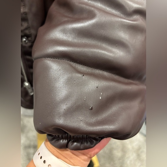Zara Blogger Chocolate Brown Faux Leather Puffer Jacket Size L - Picture 15 of 17